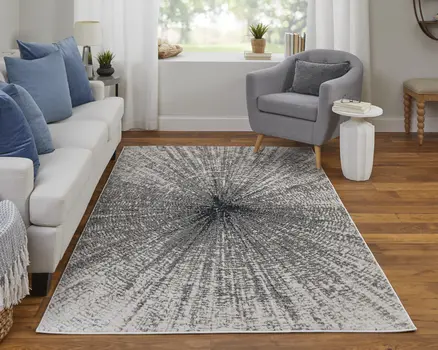 10' X 13' Gray and Ivory Abstract Power Loom Area Rug