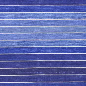 5' X 8' Blue Wool Striped Hand Woven Area Rug