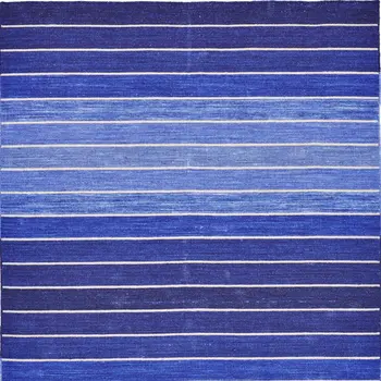 5' X 8' Blue Wool Striped Hand Woven Area Rug