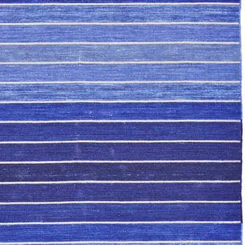 5' X 8' Blue Wool Striped Hand Woven Area Rug