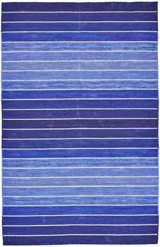 5' X 8' Blue Wool Striped Hand Woven Area Rug