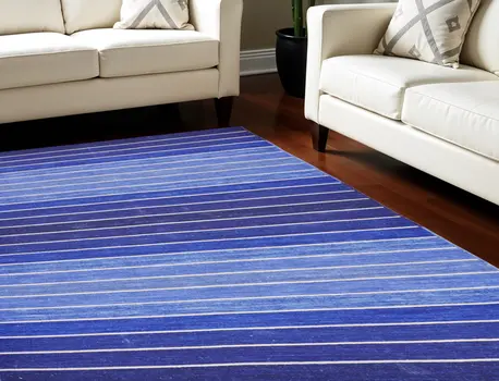 8' X 11' Blue Wool Striped Hand Woven Area Rug