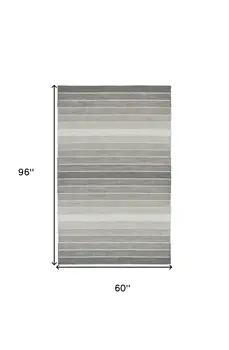 5' X 8' Gray Wool Striped Hand Woven Area Rug