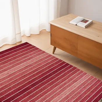 5' X 8' Red Wool Striped Hand Woven Area Rug