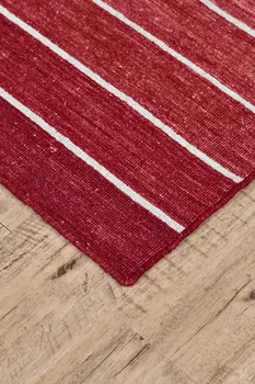 5' X 8' Red Wool Striped Hand Woven Area Rug