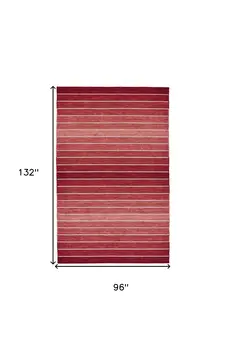 8' X 11' Red Wool Striped Hand Woven Area Rug