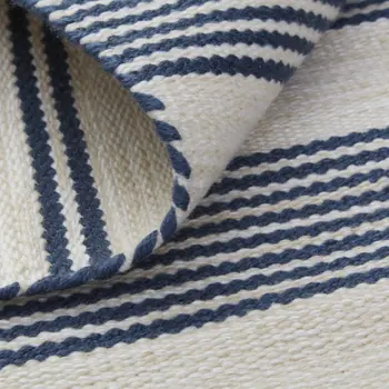 10' X 14' Ivory and Blue Striped Hand Woven Area Rug