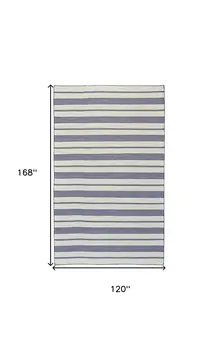 10' X 14' Ivory and Blue Striped Hand Woven Area Rug