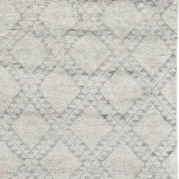 8' X 10' Gray and Ivory Geometric Hand Knotted Worn Faded Area Rug