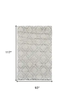 8' X 10' Gray and Ivory Geometric Hand Knotted Worn Faded Area Rug