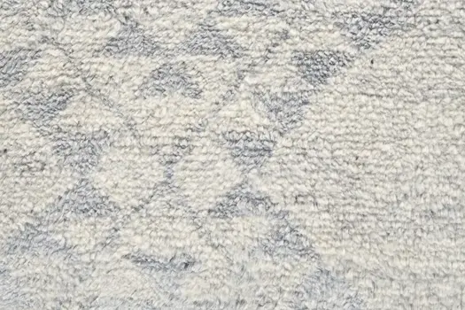 8' Gray and Ivory Geometric Hand Knotted Worn Faded Runner Rug