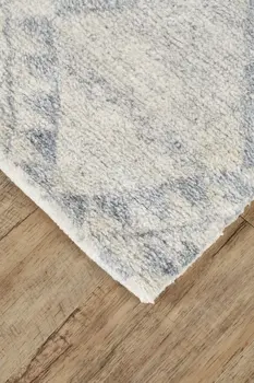 8' Gray and Ivory Geometric Hand Knotted Worn Faded Runner Rug
