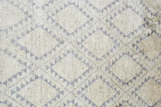 8' Gray and Ivory Geometric Hand Knotted Worn Faded Runner Rug
