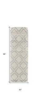 8' Gray and Ivory Geometric Hand Knotted Worn Faded Runner Rug