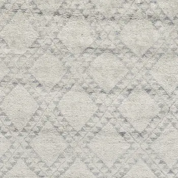 2' X 3' Gray and Ivory Geometric Hand Knotted Worn Faded Area Rug