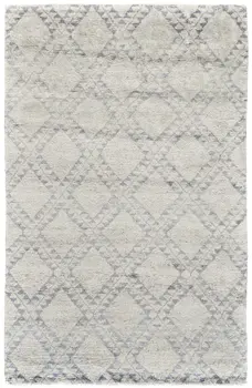 2' X 3' Gray and Ivory Geometric Hand Knotted Worn Faded Area Rug