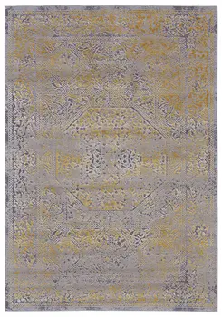 8' Gray and Gold Oriental Power Loom Worn Faded Runner Rug
