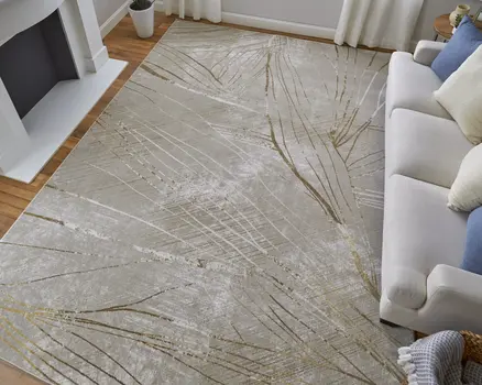 2' X 3' Silver Brown and Taupe Abstract Power Loom Area Rug