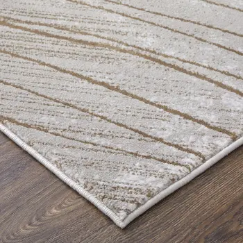 2' X 3' Silver Brown and Taupe Abstract Power Loom Area Rug