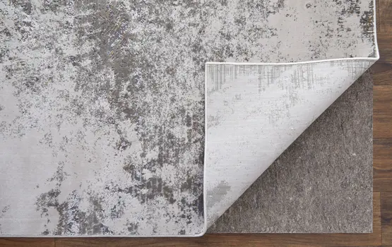 5' X 8' Gray and Silver Abstract Power Loom Worn Faded Area Rug