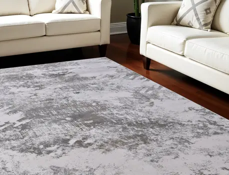 7' X 10' Gray and Silver Abstract Power Loom Worn Faded Area Rug