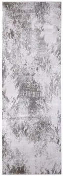 8' Gray and Silver Abstract Power Loom Worn Faded Runner Rug
