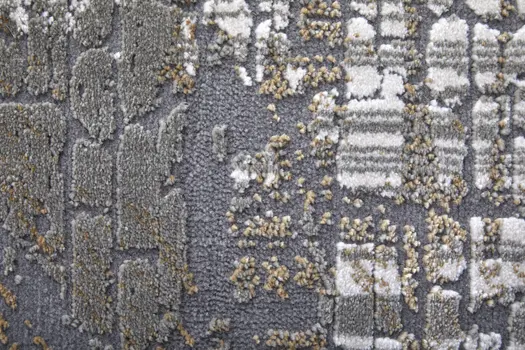 8' Gray and Silver Abstract Power Loom Worn Faded Runner Rug