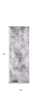 8' Gray and Silver Abstract Power Loom Worn Faded Runner Rug
