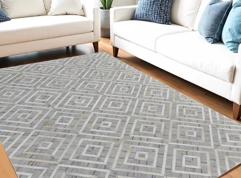 5' X 8' Gray and Ivory Geometric Hand Woven Area Rug
