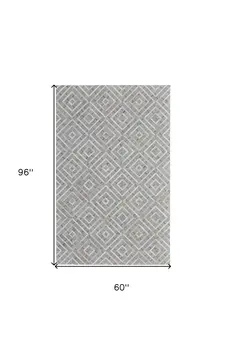 5' X 8' Gray and Ivory Geometric Hand Woven Area Rug