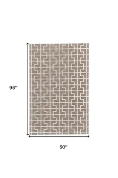 5' X 8' Tan and Ivory Geometric Hand Woven Area Rug