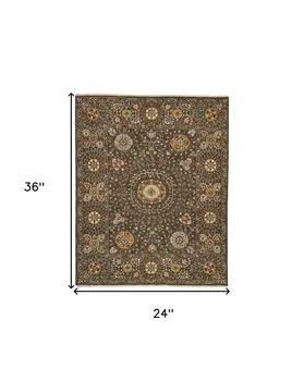 2' X 3' Brown and Gold Wool Geometric Hand Knotted Area Rug