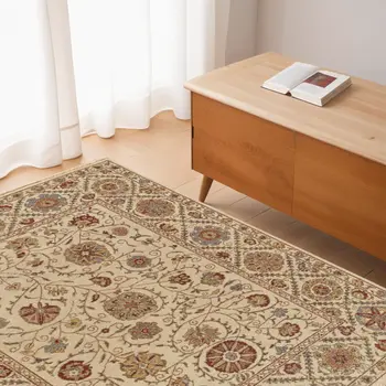 4' X 6' Red Tan and Gold Wool Oriental Hand Knotted Area Rug