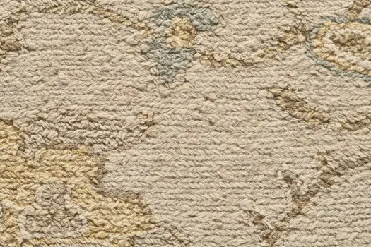 2' X 3' Ivory Blue and Yellow Wool Oriental Hand Knotted Area Rug