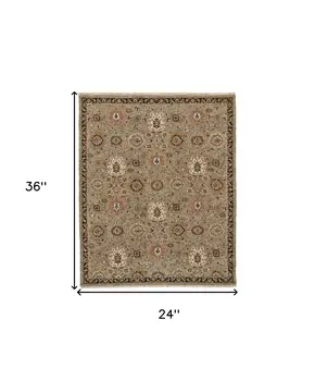 2' X 3' Red Taupe and Gold Wool Oriental Hand Knotted Area Rug