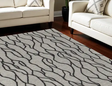 12' X 15' Gray and Black Wool Abstract Hand Tufted Area Rug
