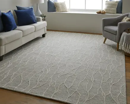 12' X 15' Gray and Ivory Wool Abstract Hand Tufted Area Rug