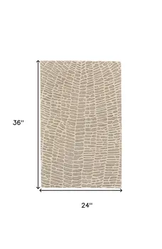 2' X 3' Tan and Ivory Wool Abstract Hand Tufted Area Rug