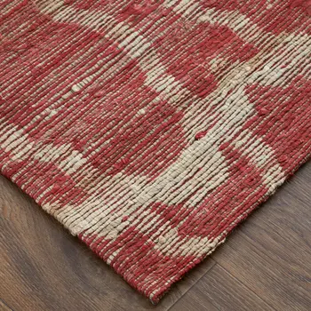 5' X 8' Red and Tan Geometric Hand Woven Area Rug
