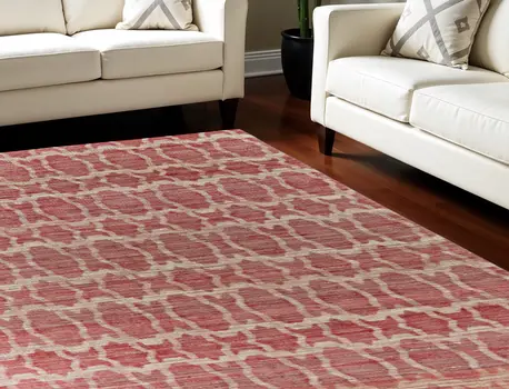 9' X 13' Red and Tan Geometric Hand Woven Area Rug