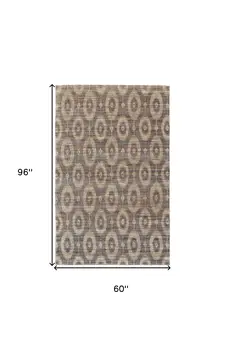 5' X 8' Taupe and Tan Geometric Hand Woven Area Rug