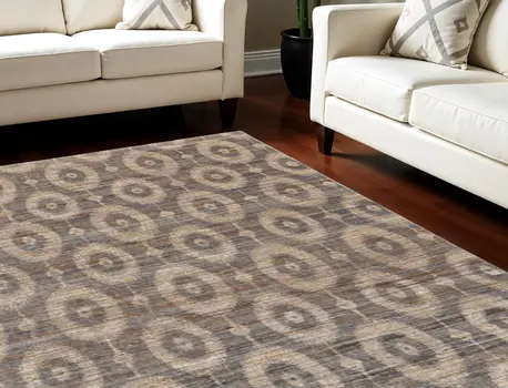 8' X 11' Taupe and Tan Geometric Hand Woven Area Rug