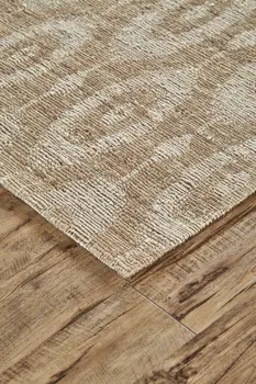 5' X 8' Tan and Ivory Geometric Hand Woven Area Rug