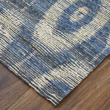5' X 8' Blue and Tan Geometric Hand Woven Area Rug