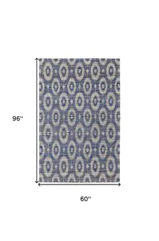 5' X 8' Blue and Tan Geometric Hand Woven Area Rug