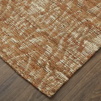 5' X 8' Orange and Tan Geometric Hand Woven Area Rug