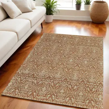 5' X 8' Orange and Tan Geometric Hand Woven Area Rug