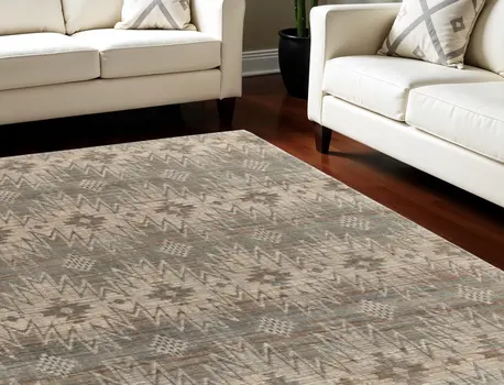 8' X 11' Tan and Gray Geometric Hand Woven Area Rug