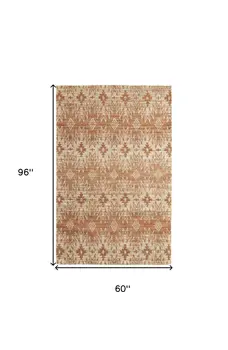 5' X 8' Orange and Tan Geometric Hand Woven Area Rug