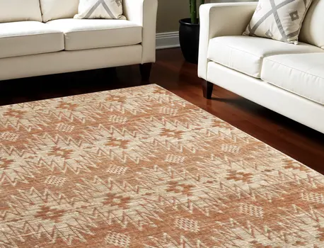 8' X 11' Orange and Tan Geometric Hand Woven Area Rug